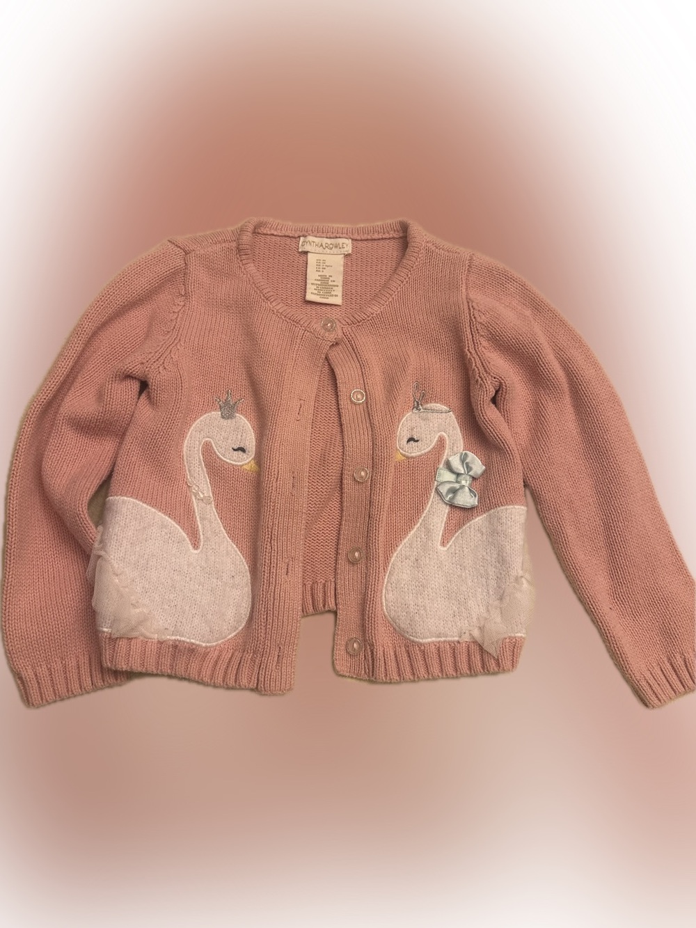 3T Cynthia Rowley Girls Pink Cardigan Swan Princess Appliqué